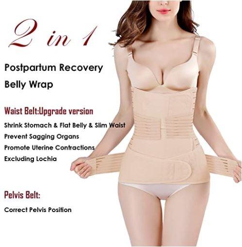  QEESMEI Postpartum Belly Band Abdominal Binder Post Surgery C -section Belly Binder Wrap Girdle Recovery Belt Back Support
