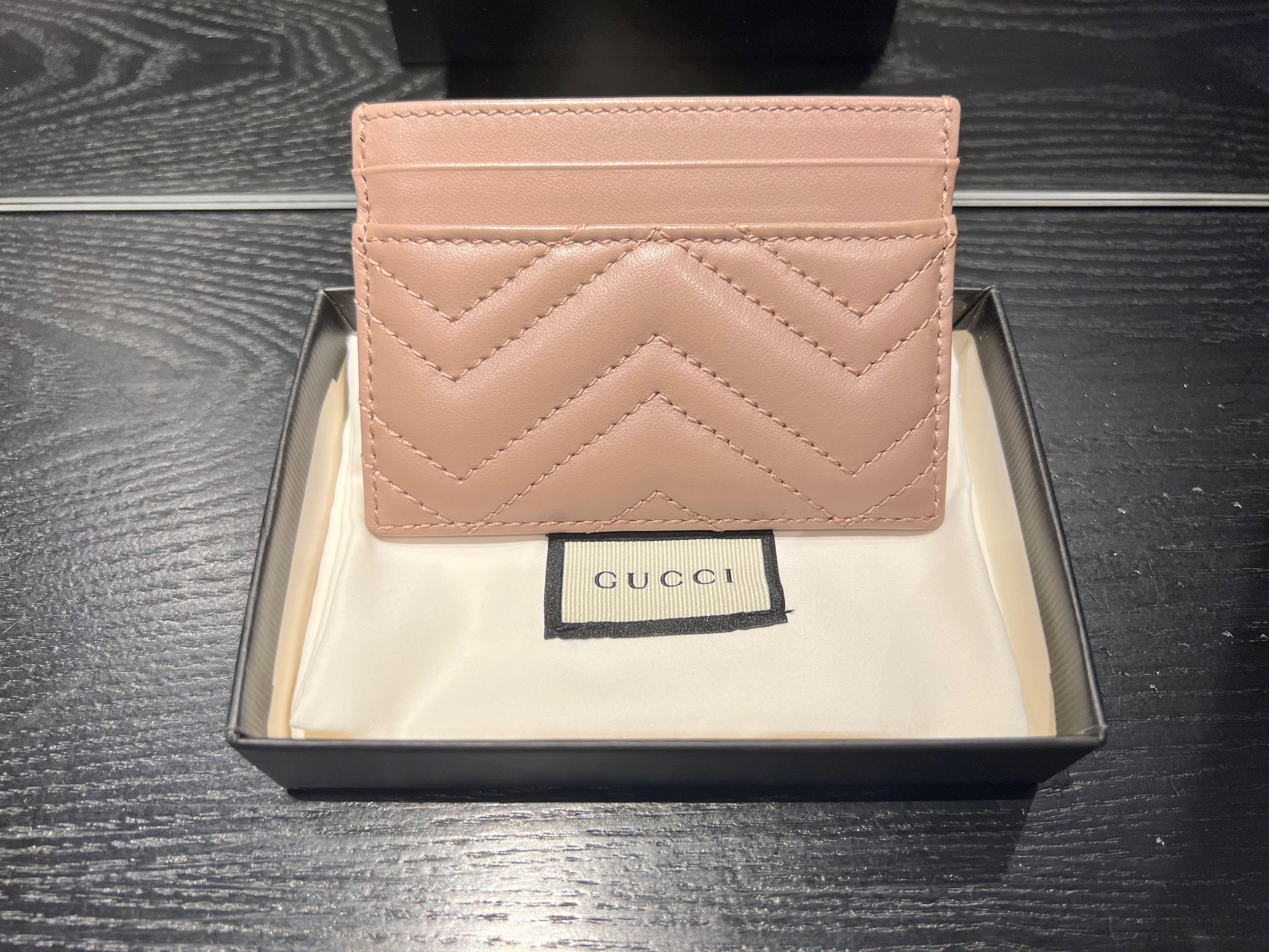 Authentic Gucci GG Marmont Card Case in Nude Pink