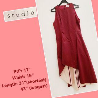 A purplish red party dress [studio]
