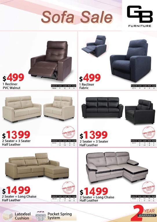 Assorted Sofa (Category: Sofas) located in Singapore. Submitted by guanbeefurniture (Listing ID 1130714837, Image 1). Description: Assorted Sofa available !!! 1 Recliner, 2 Seater + 3 Seater, 2 Seater + Long Chaise !!! PVC Walnut / Fabric / Half Leather !!! ranging from $499 onwards !!! Sofa Sale !!! Order Now !!!.