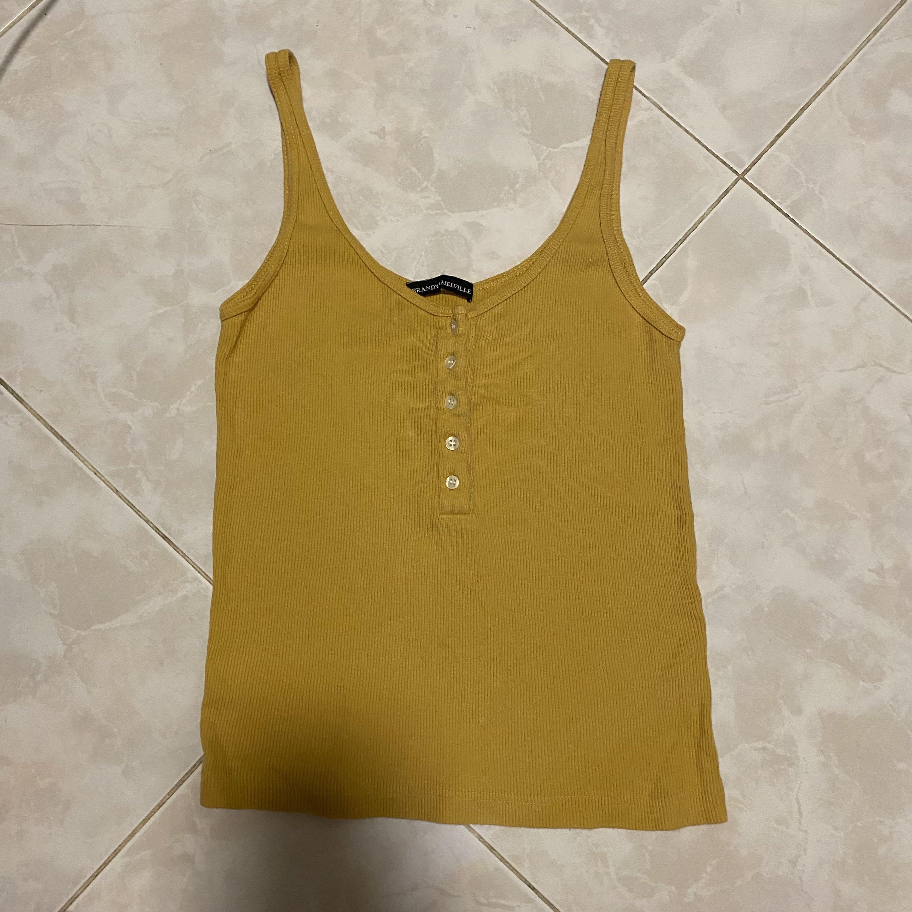 Brandy Melville Skylar Tank Top Shirt Fitted Cropped Mustard Yellow Women  OS S