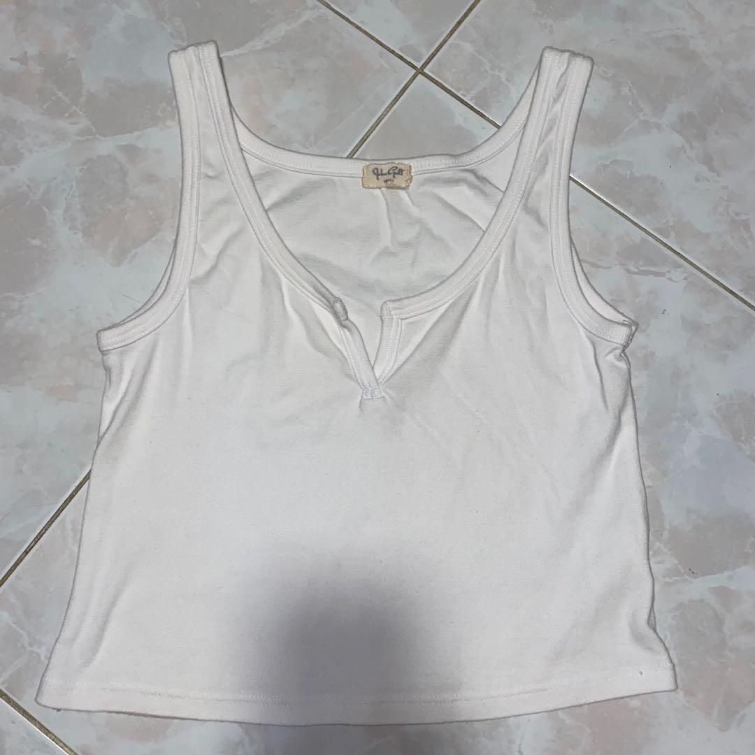 Brandy Melville Richie Tank Top V notch in White, Women's Fashion