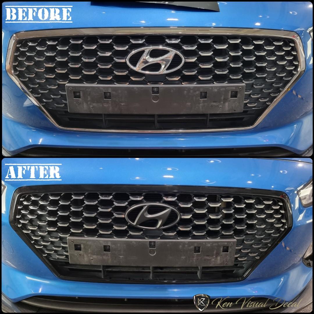 Car Wrap Hyundai i30 Front grill wrap gloss black & Logo plastidip