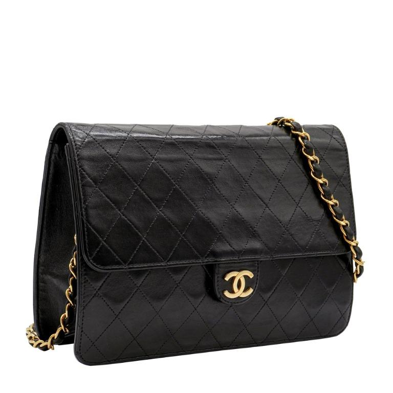Chanel Vintage Medium Single Flap Bag in GHW with CC Logo Pin Lock