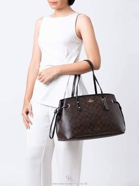 Coach Drawstring Carryall in Signature Canvas Darkbrown Women s Fashion Bags Wallets Shoulder Bags on Carousell