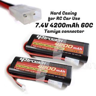[Free buzzer] 2PCS [HARD CASING FOR RC CAR, Round Corner] Good quality 7.4V 4200mAh LiPo Battery, 60C, 224g, Tamya Plug. Code: LPB2S60C4200-CY(2PCS).