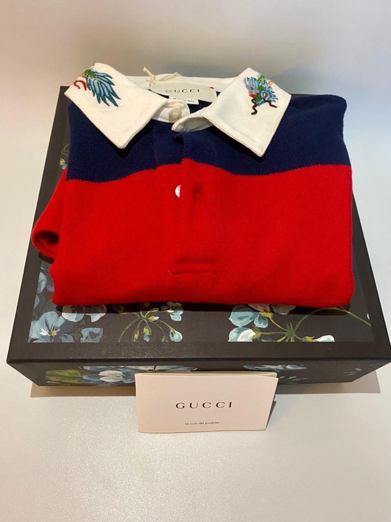 Gucci EXCLUSIVE Polo Tee For Kids Dragon Embroidered on Collar With Gucci s Distinctive Stripes Available Only in Size 8 Fits 7 9 Years