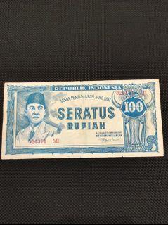 Indonesia 100 rupiah 1947 ( Soekarno / Sukarno ) ORI SERIES