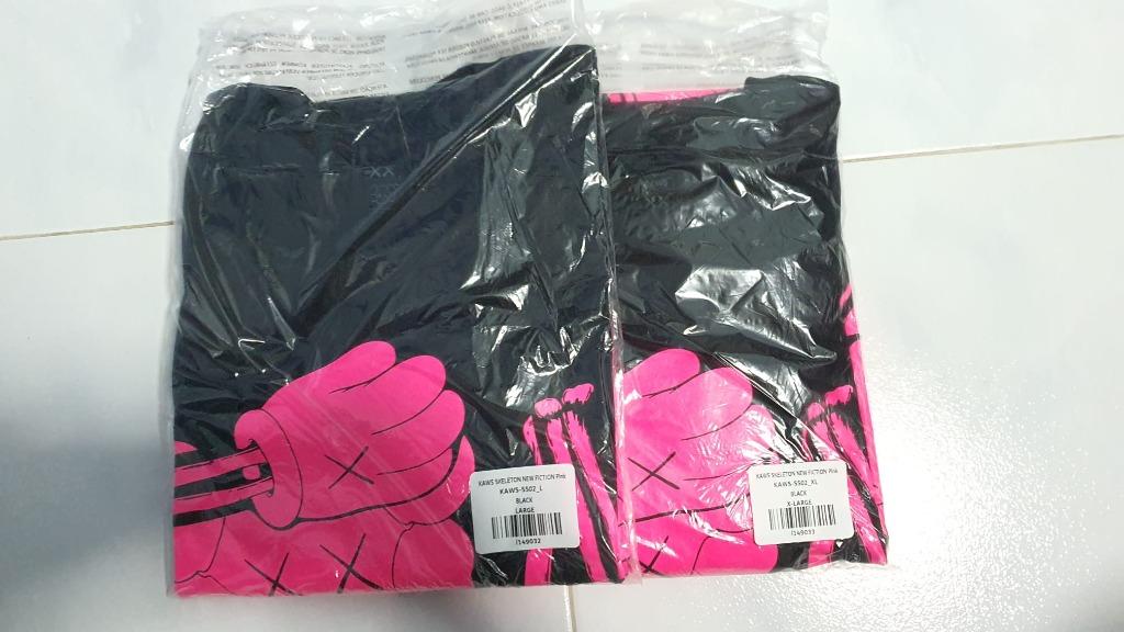 KAWS Skeleton New Fiction Pink 'Black' T-Shirt - Tops