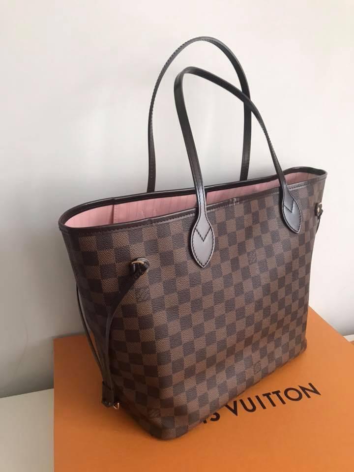 Louis Vuitton Neverfull MM in Damier Ebene with Rose Ballerine Lining  SOLD