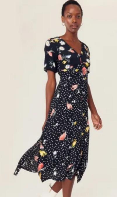 Oasis black and white polka dot dress cheap