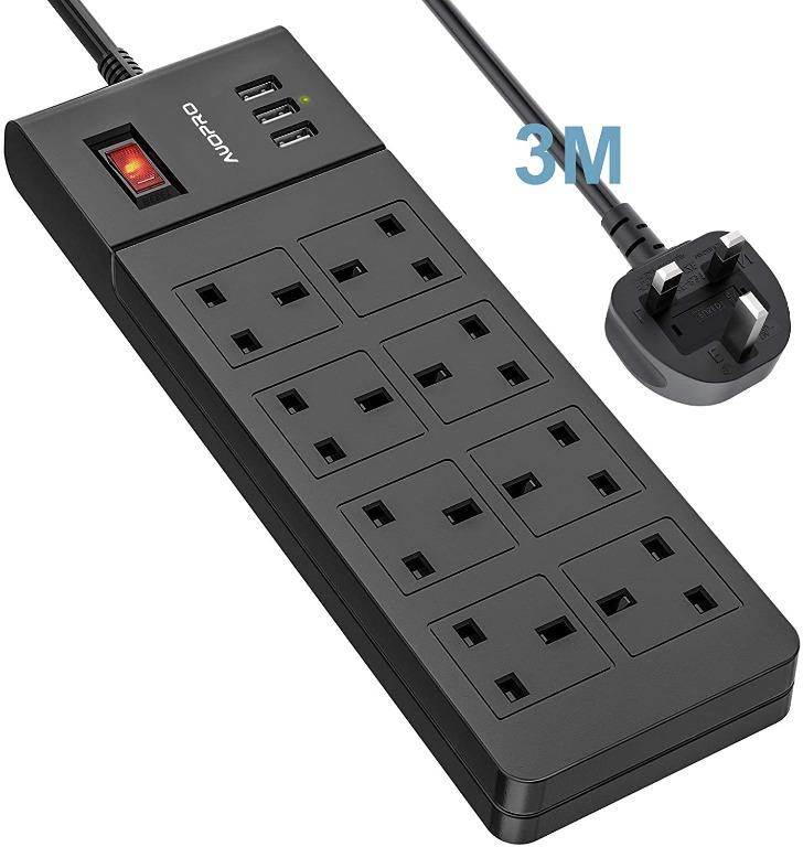 Surge Protected Extension Lead 3M AUOPLUS 6 Way Power Strip with 4 USB Multiple 