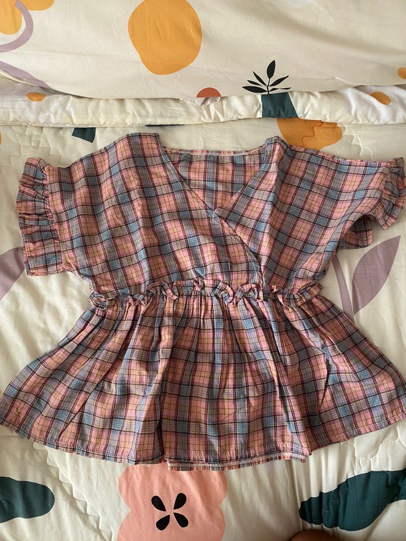 Pink plaid peplum top, Fesyen Wanita 