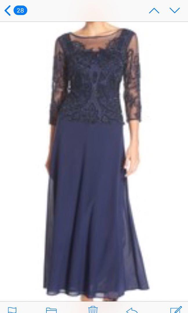 Pissarro Nights Beaded Mesh Mock 2 Piece Dress Gown Women s