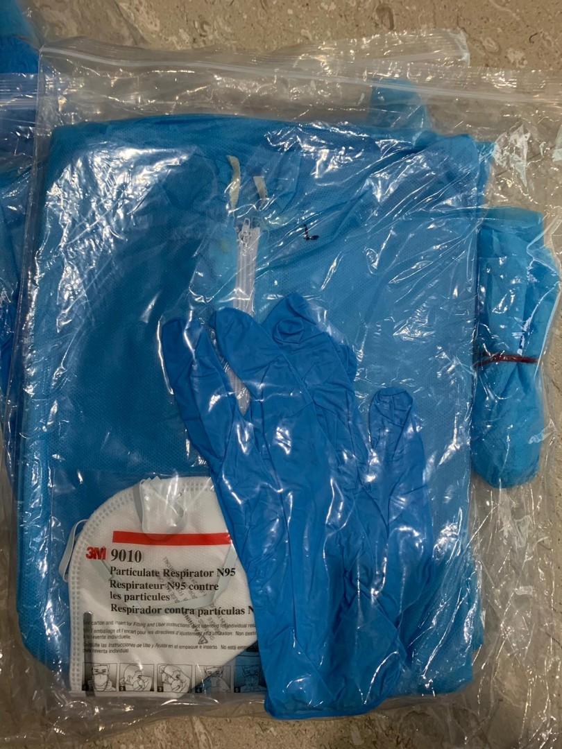 PPE coverall set (Category: Medical Supplies & Tools) located in Singapore. Submitted by mawarfingerssg (Listing ID 1130746292, Image 3). Description: ‼‼ ONLY 3 SET LEFT. SIZE ONLY L, XL, XXL Each PPE set ($10) is packed in a zip lock bag with the following items: - PPE coverall (shown in pic 2) - 1x N95 mask/FACE SHIELD - Pair of nitrile gloves - Pair of shoe cover.