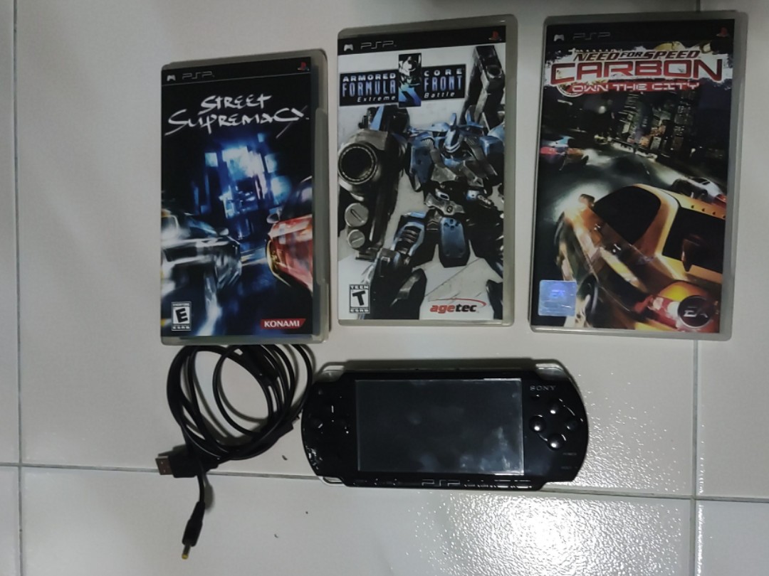 PSP + 3 games, Video Gaming, Video Game Consoles, PlayStation on Carousell