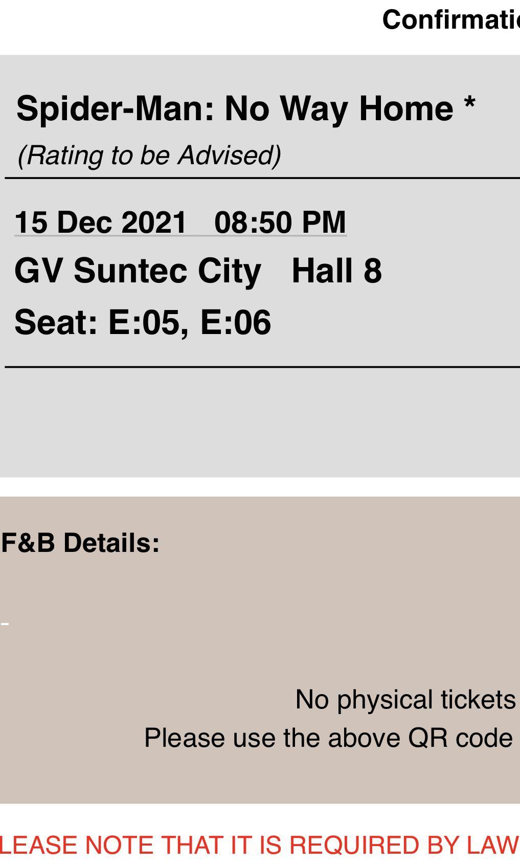 SpiderMan No Way Home Tickets (15 Dec) Golden Village, Tickets