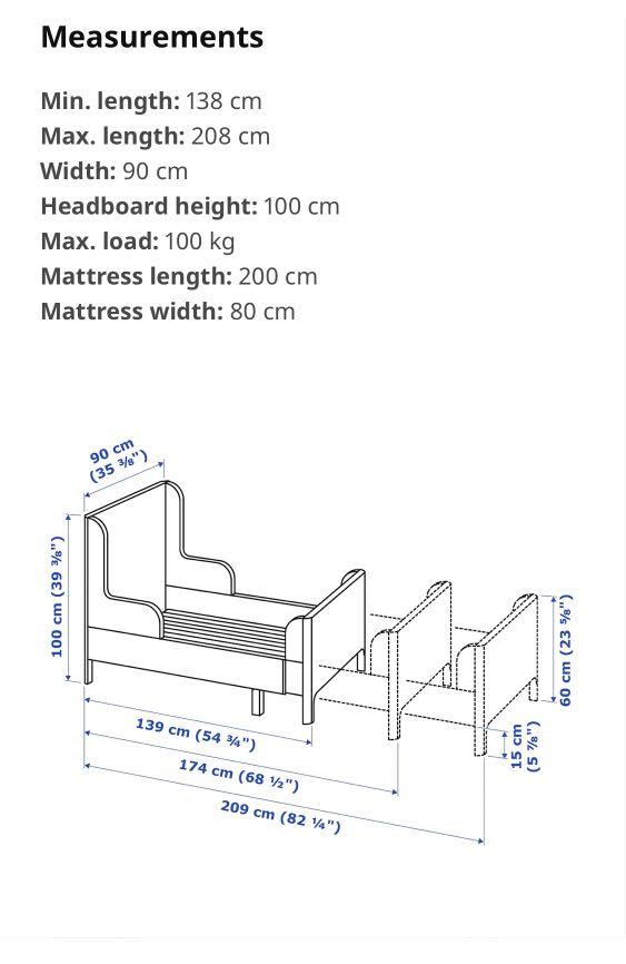 SUNDVIK Ext bed frame with slatted bed base, white80x200 cm, Babies