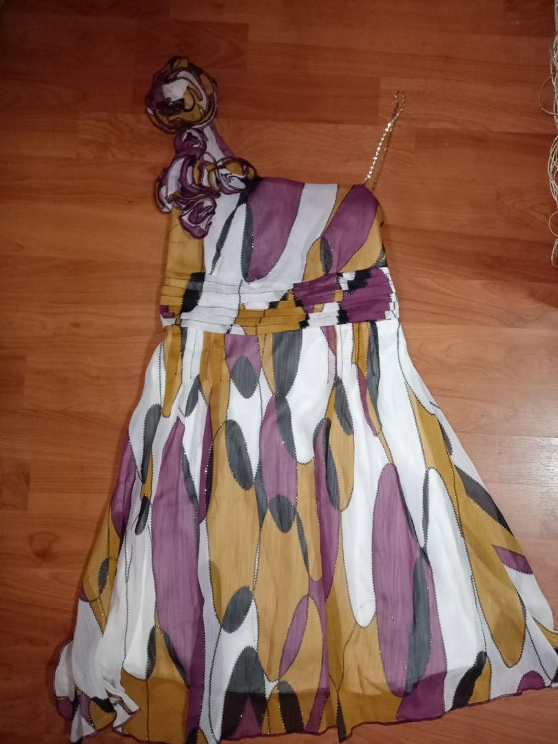 VINTAGE 70s TOGA GEOMETRIC DRESS WHITE PURPLE ORANGE Women s