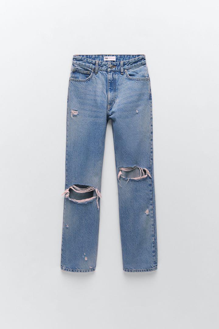 Zara ripped stain dye jeans 高腰破洞牛 