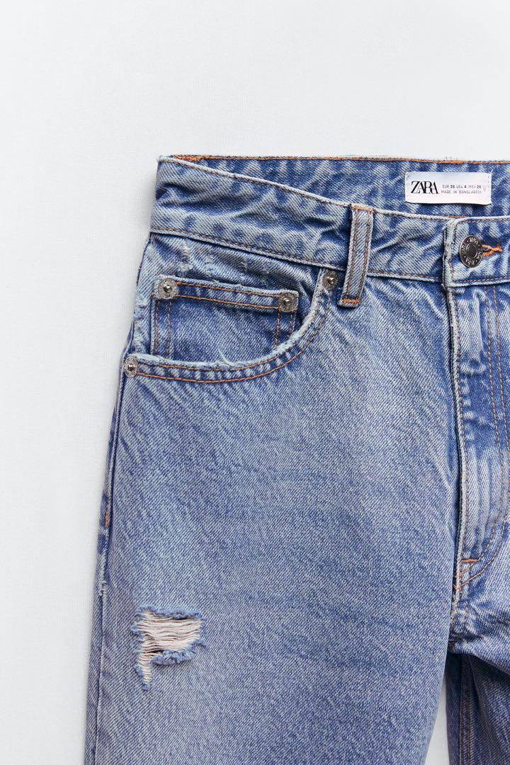 Zara ripped stain dye jeans 高腰破洞牛 