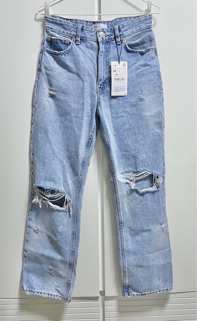 Zara ripped stain dye jeans 高腰破洞牛 