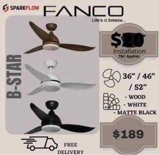 Fanco Bstar 36/46/52 DC ceiling fan in-house installer 