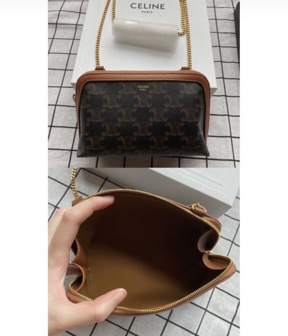 Clutch with chain in new arrivals triomphe canvas and lambskin