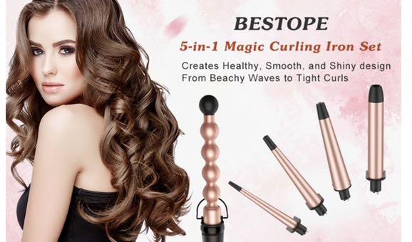 BESTOPE 6 in 1 Ceramic Curling Iron Wand Set and Heat Resistant
