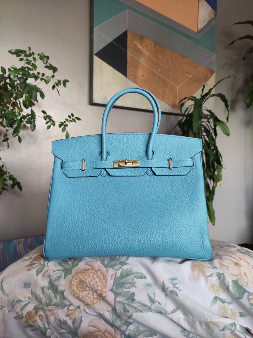 Hermes Birkin 35 GHW turquoise light blue clemence leather bag mens womens unisex