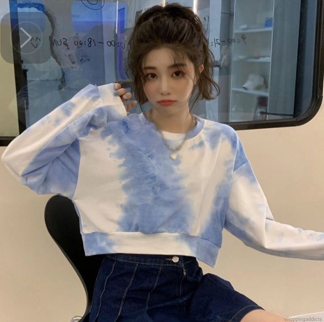 blue tie dye long sleeve shirt, Women's 