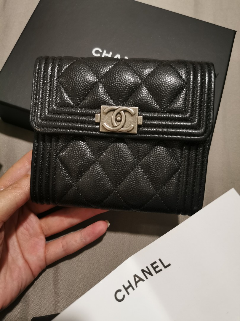 Chanel Boy Trifold Compact Wallet in Black Caviar GHW