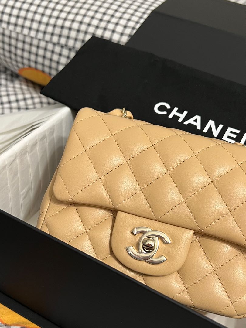 Chanel Square Mini Flap 22C Beige BNIB RARE Light Gold HW, Luxury, Bags &  Wallets on Carousell