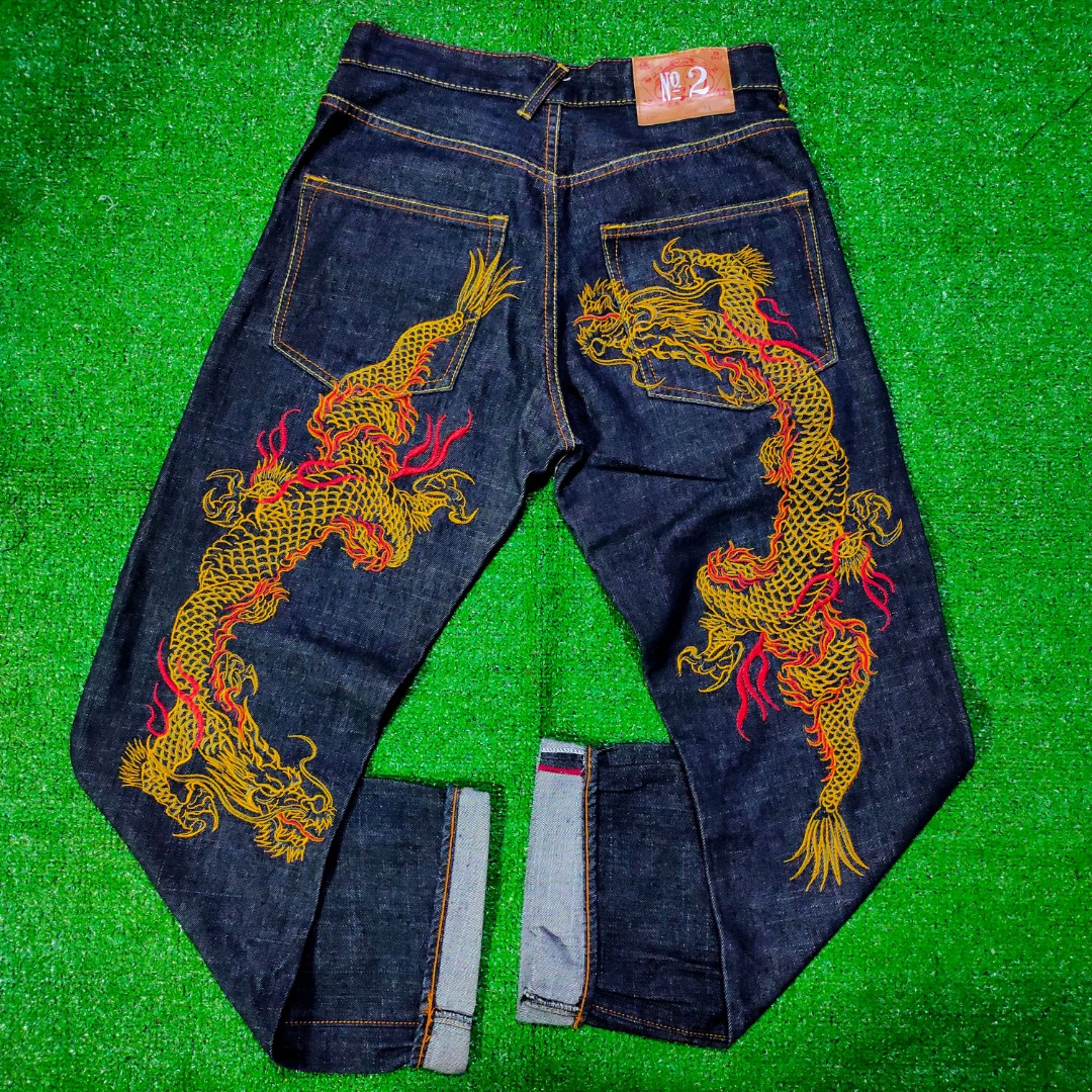 EVISU DRAGON EMBROIDERED, Men's Fashion, Bottoms, Jeans on Carousell