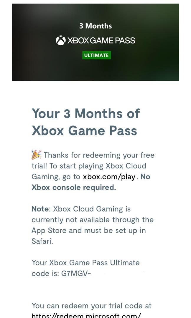 Xbox game pass online free trial code