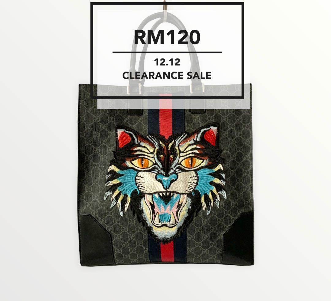 Gg supreme tote with embroidered angry cat new arrivals