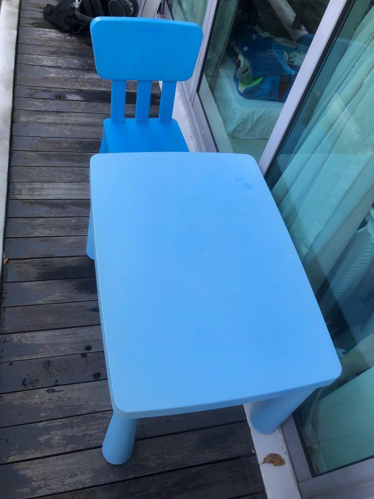 IKEA blue table and chair for kids, Furniture & Home Living, Furniture