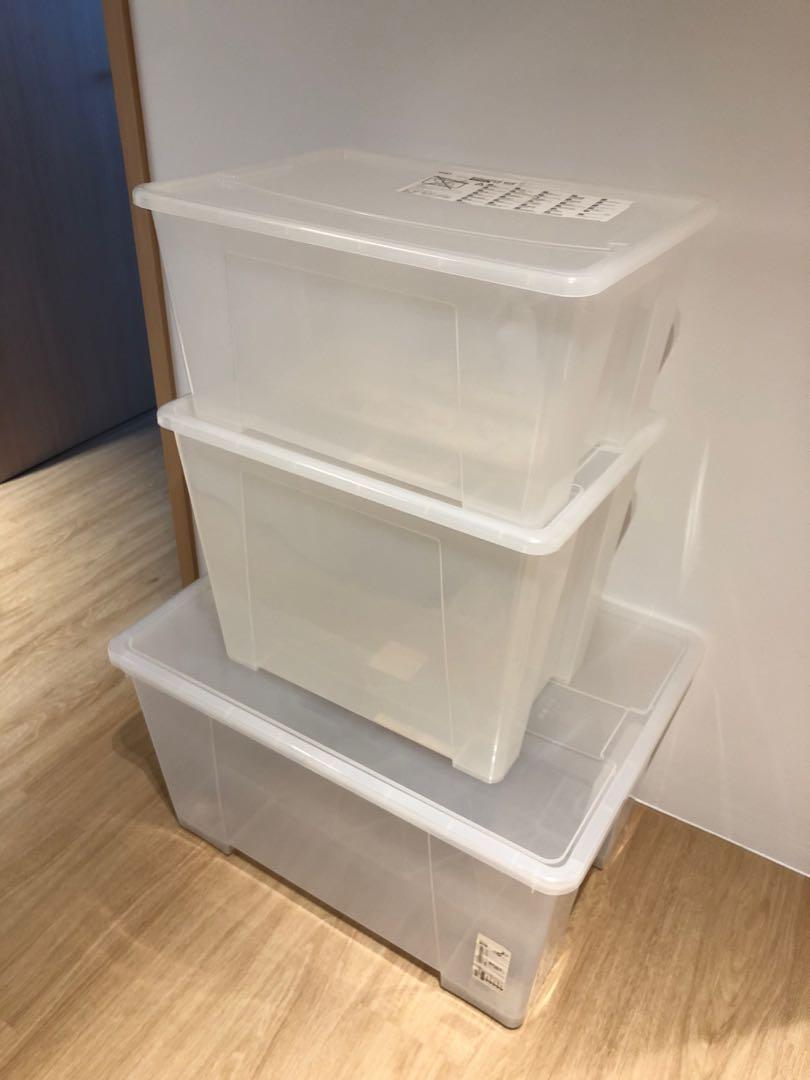 IKEA Samla Plastic transparent storage box with lid, Furniture & Home