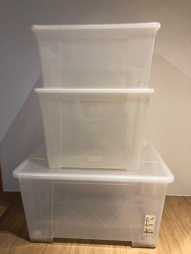 IKEA Samla Plastic transparent storage box with lid, Furniture & Home