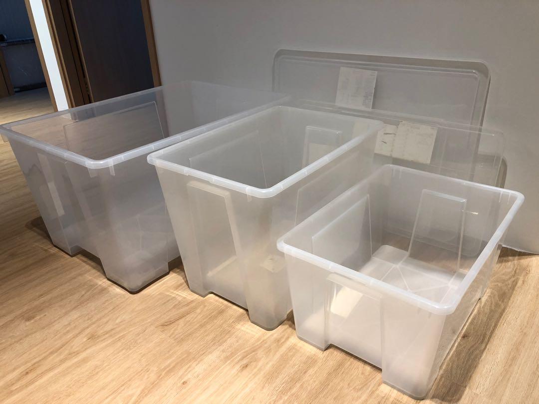 IKEA Samla Plastic transparent storage box with lid, Furniture & Home