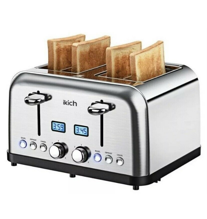 ikich 4 Slice Stainless Steel Toaster With Dual LCD Displays CP179A, TV & Home Appliances