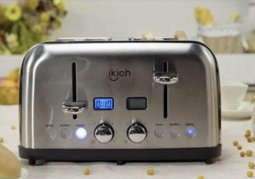 ikich 4 Slice Stainless Steel Toaster With Dual LCD Displays CP179A, TV & Home Appliances
