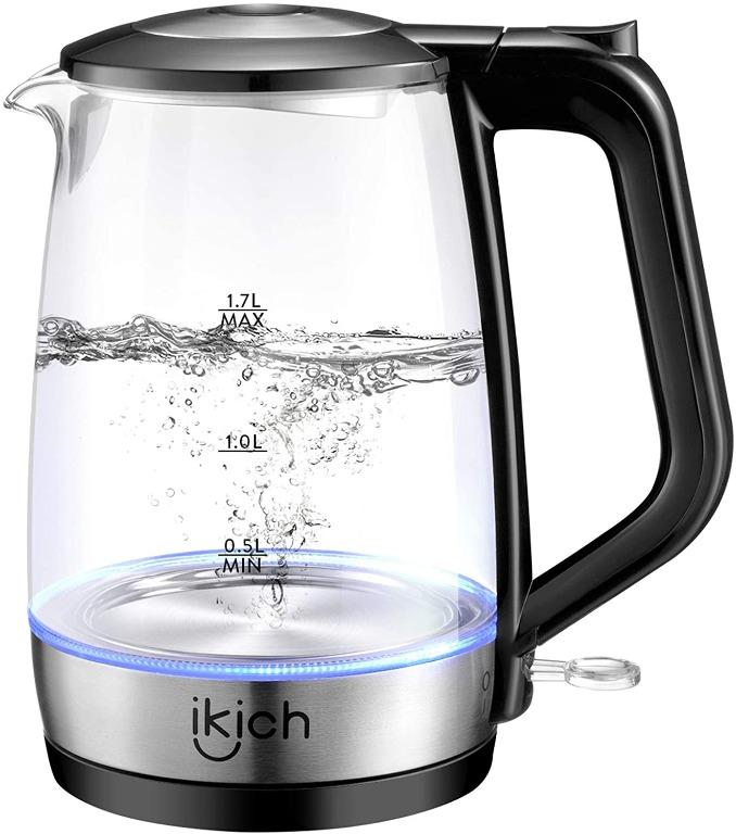 iKich Glass Electric Kettle 1.7L Eco Cordless Glass Kettle Fast