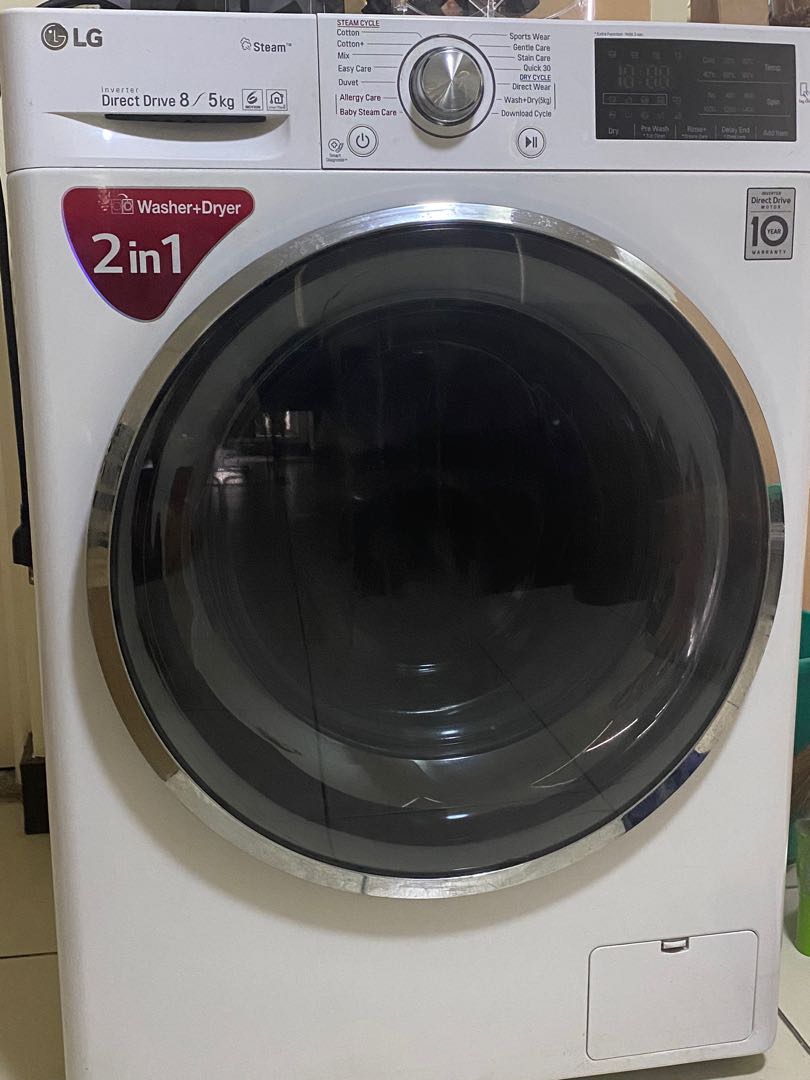 LG 2in1 washer+dryer direct drive 8/5kg, TV & Home Appliances, Washing