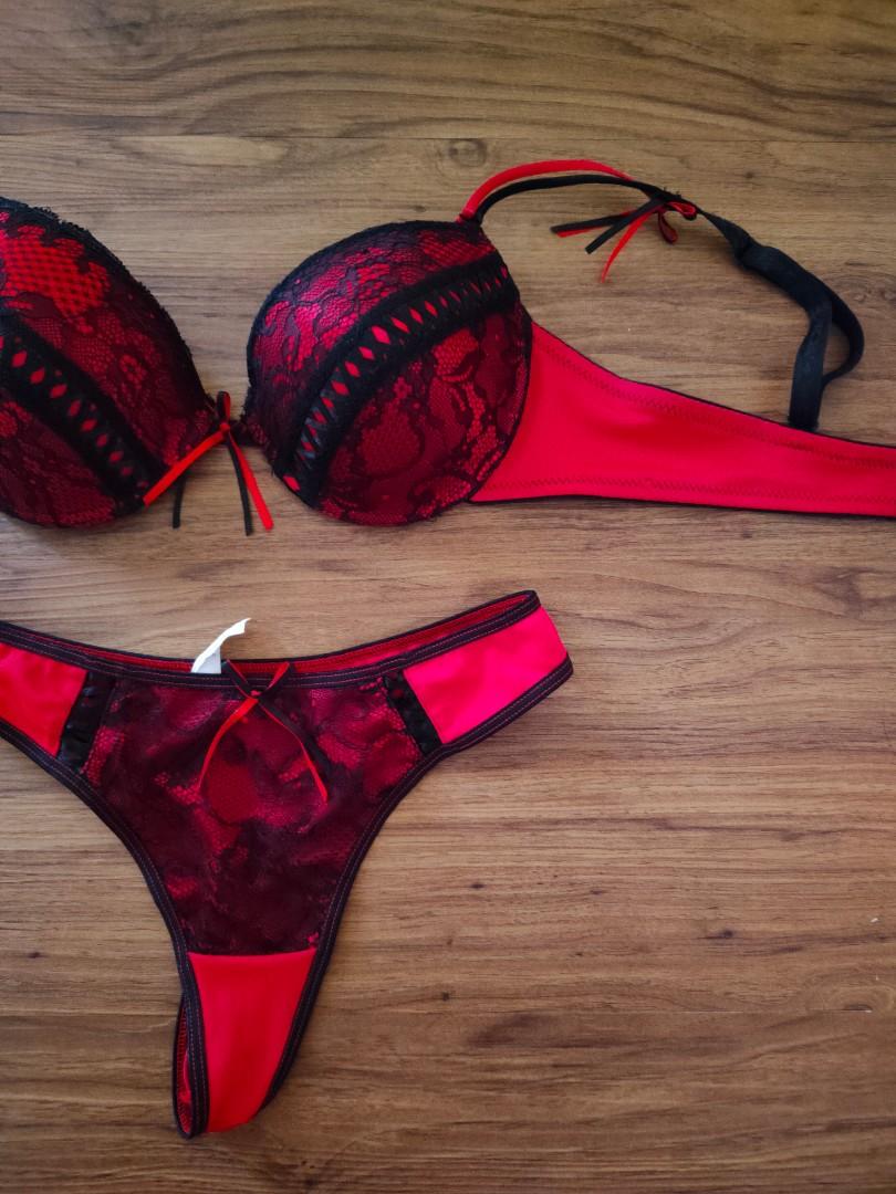 Losindwind Turkish sexy black red lingerie push up bra with Panty underwear  size : FR 95C EUR 80C IT 3C US/UK/CAN 36C, Women's Fashion, Coats, Jackets  and Outerwear on Carousell
