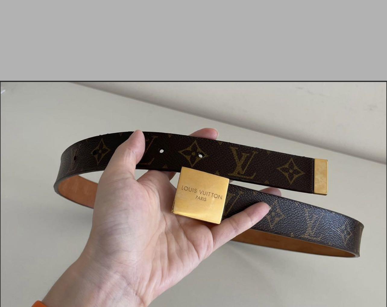 Authentic Louis Vuitton LV Logo Square Buckle Monogram Belt From