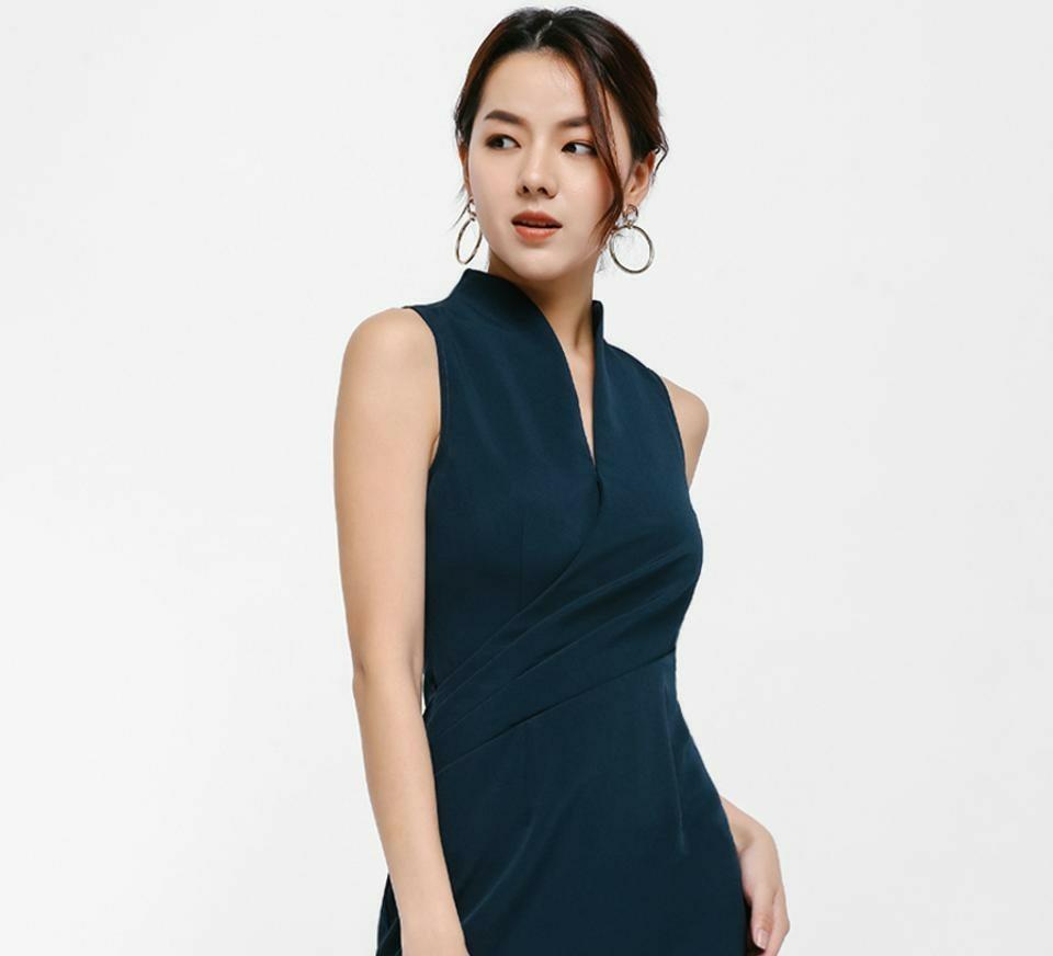 Love bonito high mandarin collar v neck shift sleeveless mini
