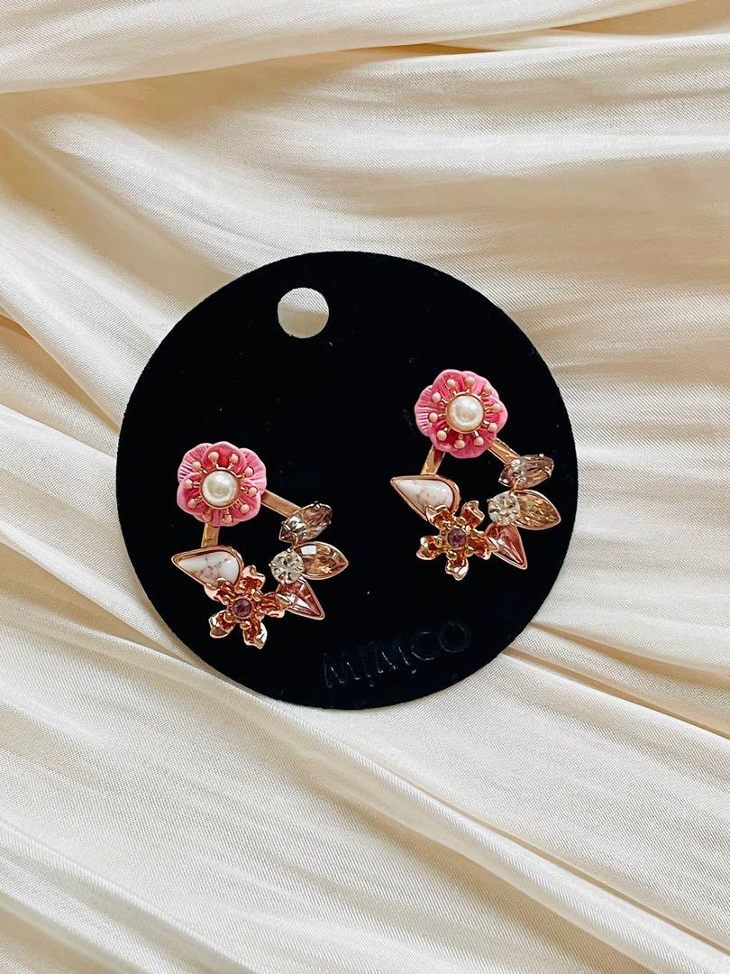 Mimco Pink Flower Gold Tone Earrings Women s Fashion Jewelry Organisers Earrings on Carousell