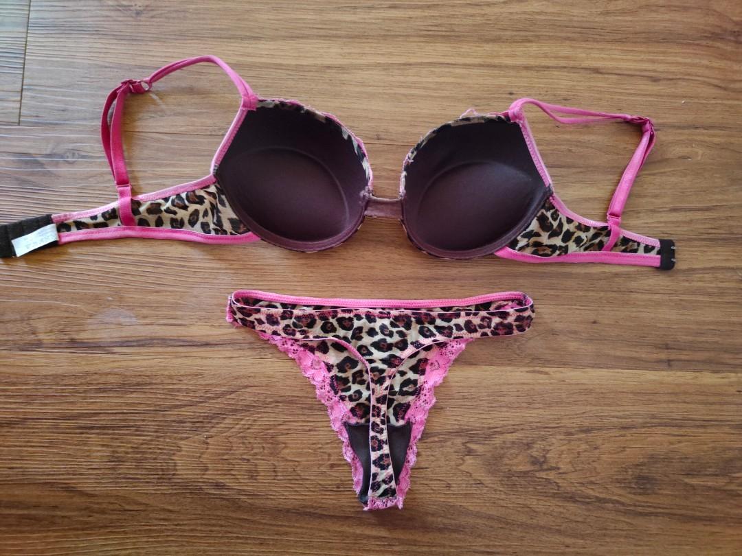 NBB Turkish lingerie pink leopard push up bra and backless panty