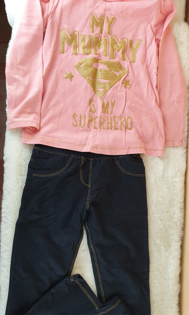 Nutmeg leggings and DC superhero girls top, Babies & Kids, Babies